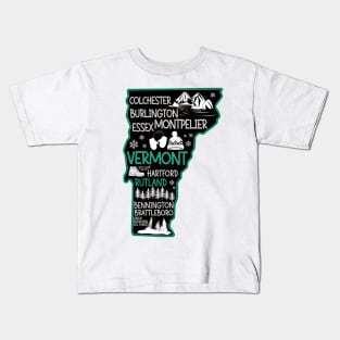 Vermont Rutland cute map Essex Bennington Brattleboro Colchester Hartford Kids T-Shirt